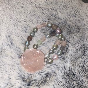 Handmade Stretchy Vintage Rose Quartz And FreshWater Pearls Bracelet